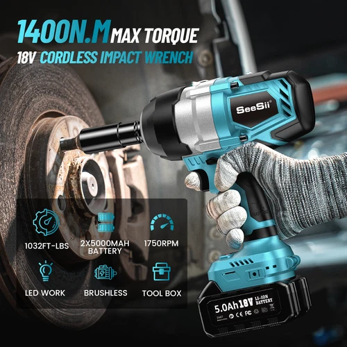 1300Nm Cordless Impact Wrench 960ft-lbs 1/2 Battery Impact Gun 2X 5.0Ah Battery - Picture 2 of 10