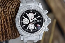 Breitling Super Avenger II Watch Black Dial Men's Diamond Steel Watch A13371