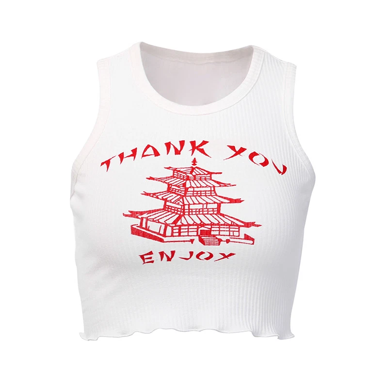 Women's Trendy Cropped Chinese Take Out White Thank You Enjoy Tank Top - Image 3 of 4