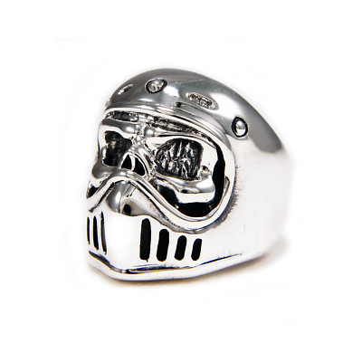 GHOST RIDER SKULL HELMET 925 STERLING SILVER CHOPPER GOTHIC BIKER RING nd-r045