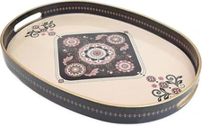Oval Plastic Serving Tray with Handles, Elegant Decorative Tray for Coffee Table