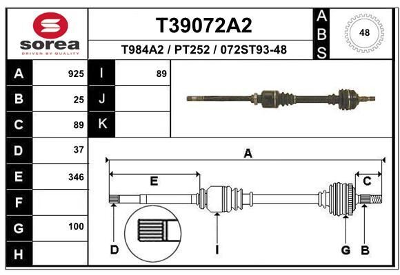 Cardan pour Peugeot 406 2.0 HDi transmission avant gauche en acier renforcé d'origine