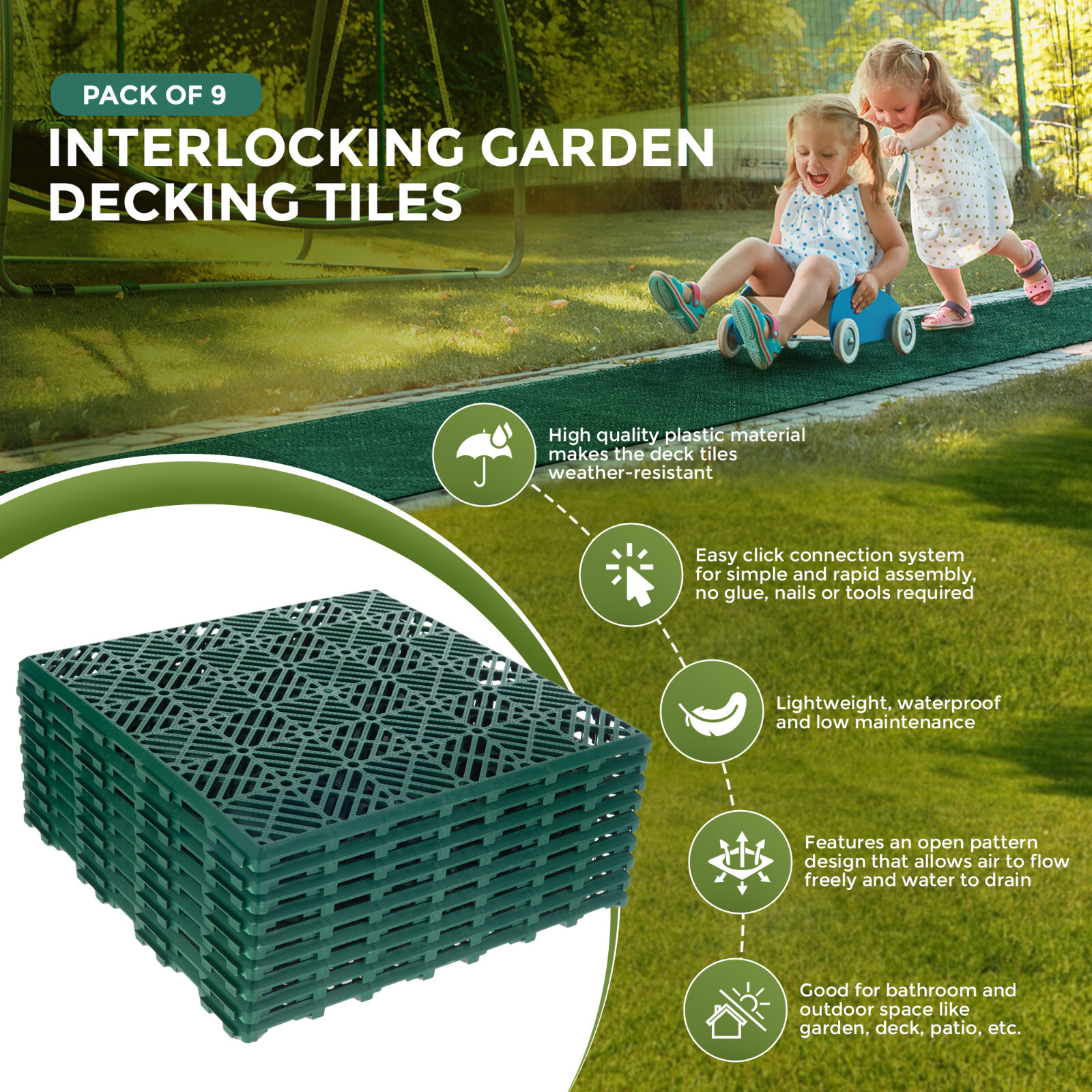 9x INTERLOCKING PLASTIC GARDEN PATH FLOOR TILES LAWN PAVING WALKWAY