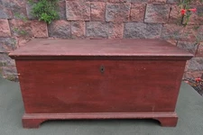 Antique Original Red Dovetailed Strap Hinged Blanket Chest Trunk Bracket Feet