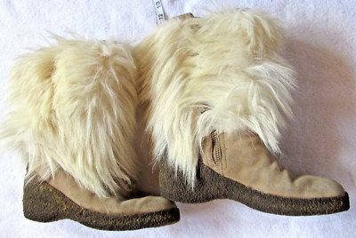 WOMENS BALLY POLAR SWITZERLAND GOAT HAIR LEATHER WEDGE WINTER APRES SKI BOOTS  6