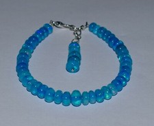 Natural Ethiopian Wello Fire Blue Opal Gemstone Fire Beads 7.5"Bracelet F01790