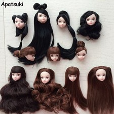 Kid Toy High Quality Doll Head with Black Brown Hair DIY For 11.5in Doll 1/6 BJD