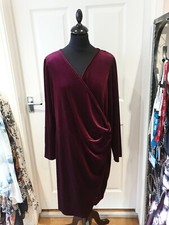 GEORGE Velvet Dress NWT Burgandy Wine Red Plum Wrap Look Knee Length UK Size 20