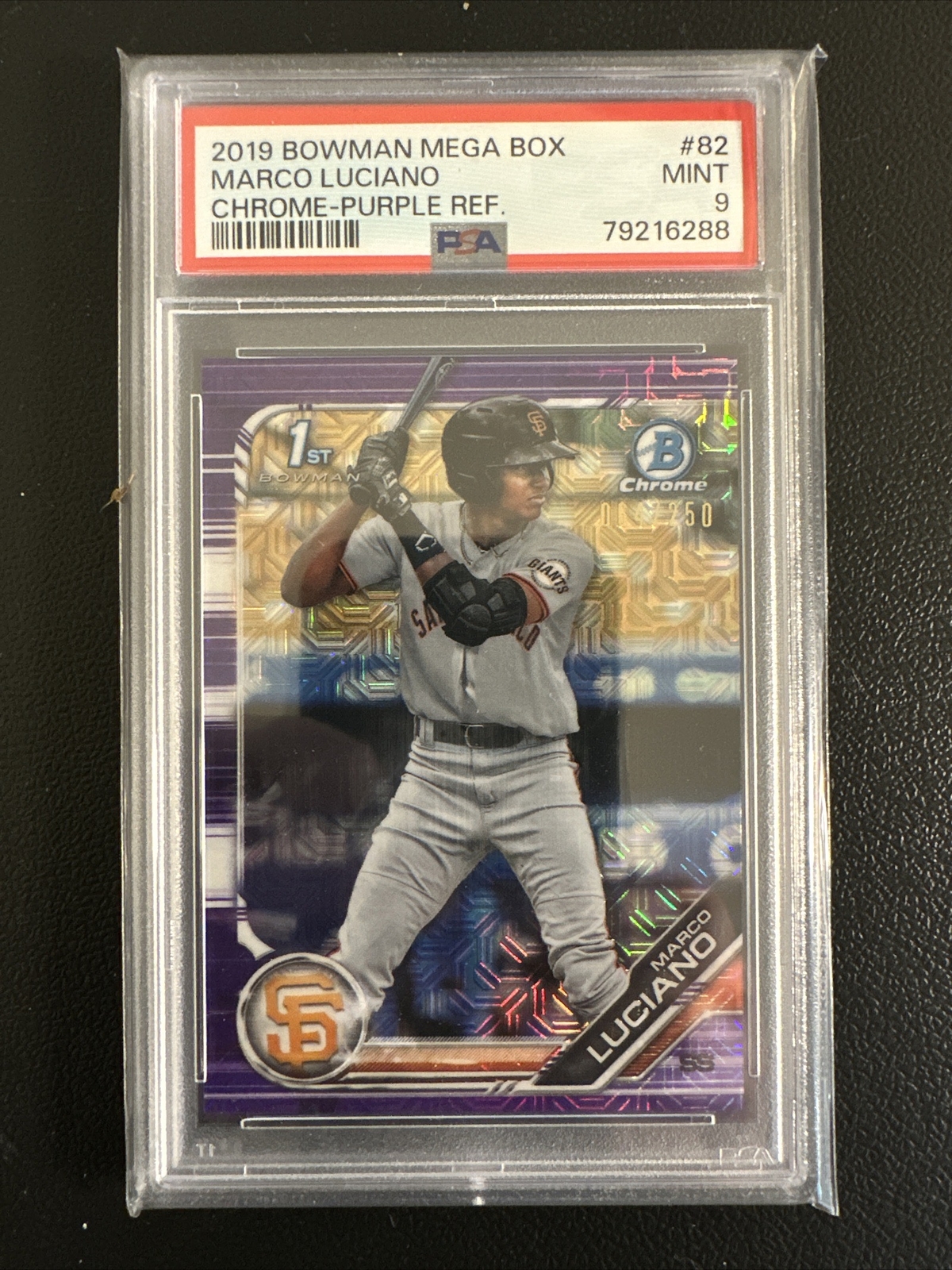 2019 Bowman Chrome Marco Luciano Purple Mega Box Refractor PSA 9 #/250 Giants