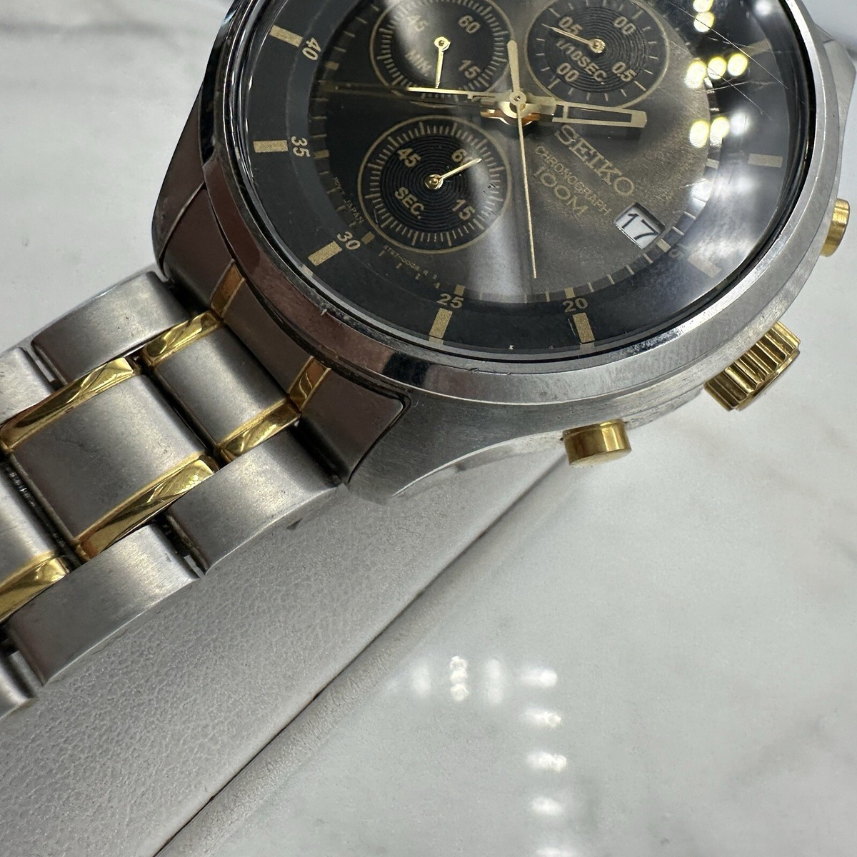SEIKO 4T57-00G0 CHRONOGRAPH 42mm Men's Watch New Battery, Wrist Sz