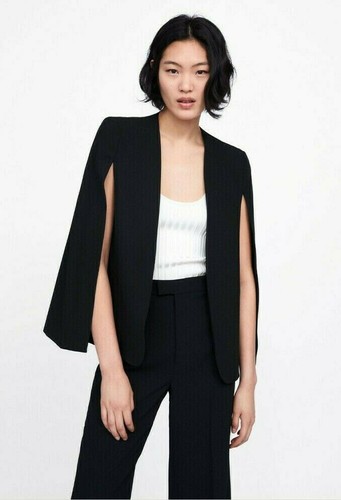 A975 ZARA BLACK CAPE LETIZIA KIMONO PONCHO BLAZER COAT TRINNY WOODALL MEDIUM - M - Picture 17 of 19