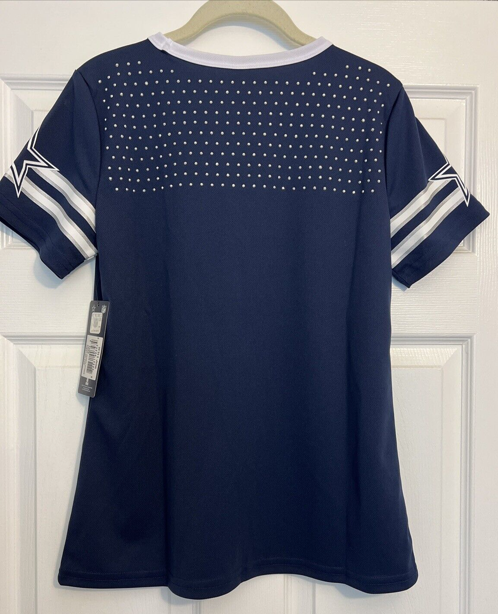 Dallas Cowboys Women's Navy Blue V-Neck Lace Up Jersey T-Shirt NWT