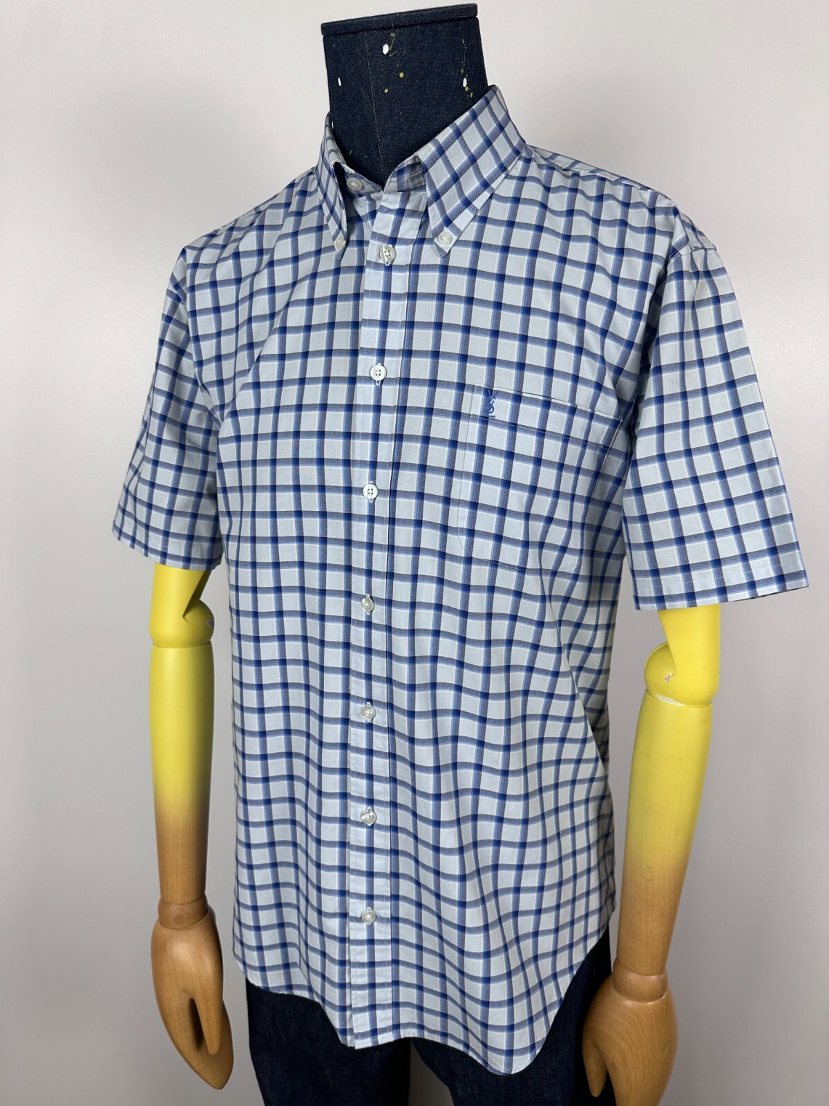 Camicia vintage Yves Saint Laurent uomo blu manica corta con bottoni taglia L