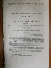Government Report 1/11/1859 US Fines imposed Deductions of Pay Mail Contractors 