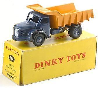 DINKY TOYS - Camion benne de couleur jaune et bleu - BERLIET 4x2 Benne – Repr... - Zdjęcie 1 z 1