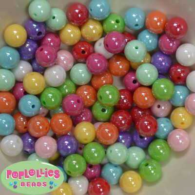 12mm Mixed Colors Acrylic Miracle Finish AB Bubblegum Beads Lot 100 pc.