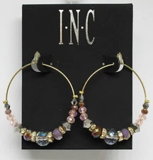 New I-N-C Gold Hoop Glass Stone Earrings nwt #E1188