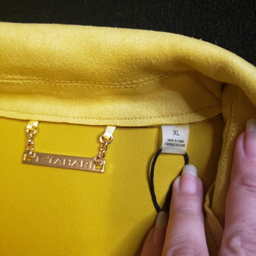 T Tahari Womens XL Faux Leather Open Front Coat Mustard Yellow NWT $98 MSRP - Picture 8 of 8