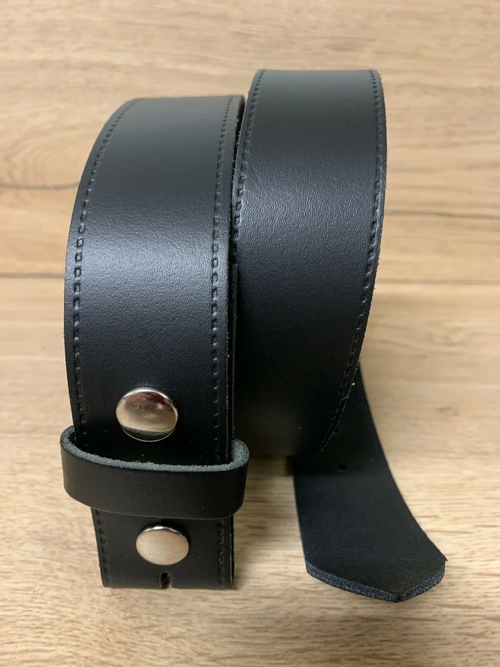 Cinturón de cuero real a presión de cuero negro hecho en el Reino Unido Foto 2 de 4