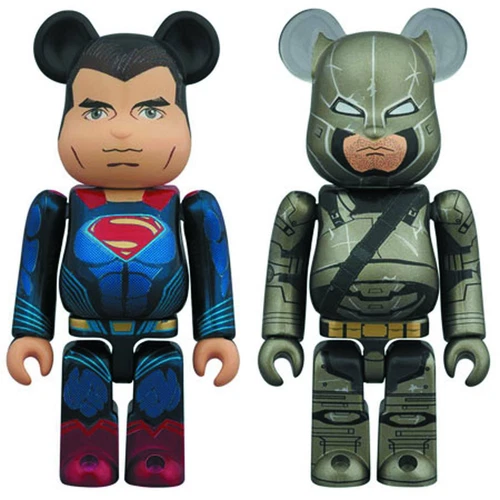 100% BEARBRICK MEDICOM BVS SUPERMAN & ARMORED BATMAN 2 PACK FIGURE SET NEW