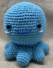 Handmade Amigurumi Crochet Happy Blue Octopus Plushie  5  Tall 5  Wide New
