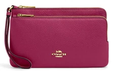 🩷Coach Double Zip Wallet - CU919 Pink Gold Refined Pebbled Leather - NWT