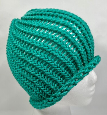 Hand Knit Hat Beanie Solid Teal Green Teen Adult Women's Men's 100% Acrylic 