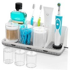 Bathroom Counter Organizers and Storage with 3 PCS Qtip Holder  White