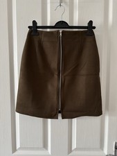 Ladies Khaki Suede Zip Front Skirt Size 10