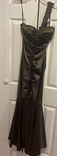 Prom evening long dress Green Size 6 One sholder strapless Sequin Bridesmaid