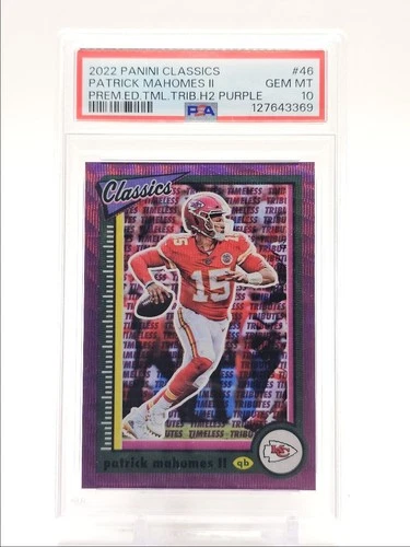 PATRICK MAHOMES II 2022 CLASSICS PREMIUM TIMELESS H2 PURPLE /50 PSA 10 Q4244