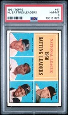 1961 TOPPS #41 NL BATTING LEADERS PSA 8