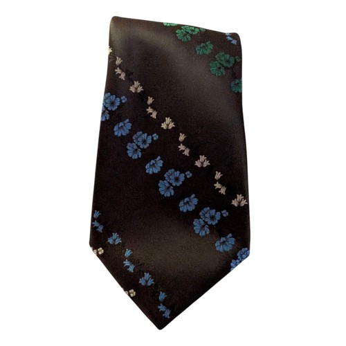 Corbata Hecha en Italia Marrón Con Azul, Blanco Verde Gloral - Imagen 3 de 4