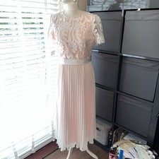 Coast White & Blush Lace Pleated Midi Dress Size 12 
