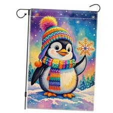 Winter Garden Flag 12x18 Double Sided, Snowflake Garden Flags for Penguin