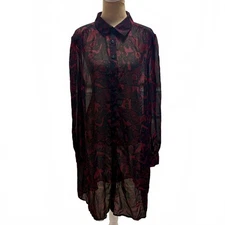 ModCloth Chiffon Cat Print Shirt Dress Boho Full Sleeves XL