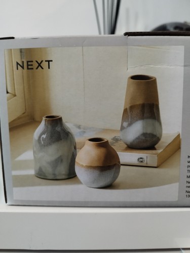 Brand New In Box Set of 3 Natural Reactive Glaze Textured Vases By Next - Bild 9 von 12