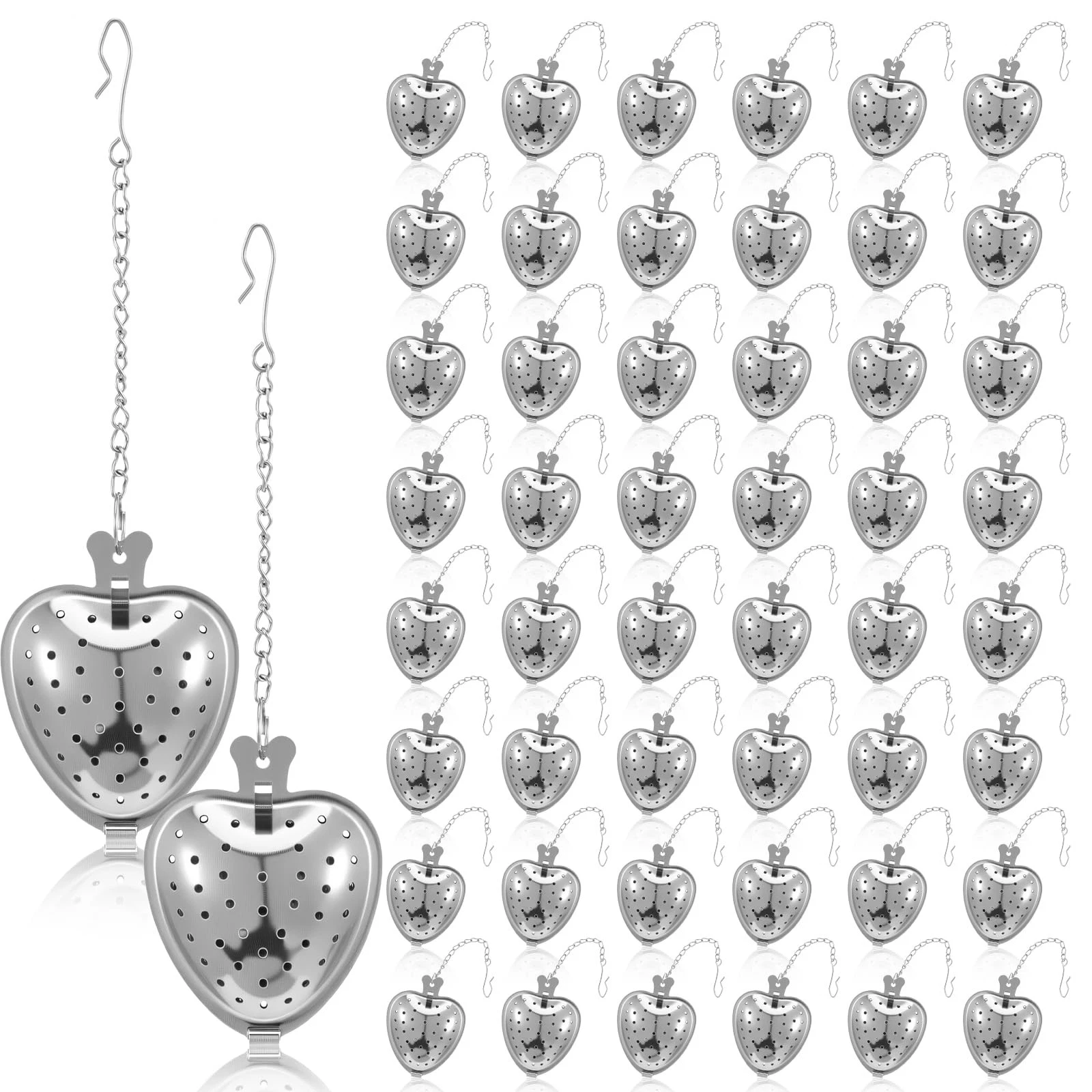 50pcs Heart Shaped Tea Strainers for Loose Tea Filter, Stainless Steel Tea St...