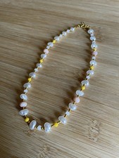 Halskette Perlenketten weiß gelb gold Urlaub Hippie Sommer Süßwasser Perlen look