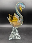 Vintage MCM Murano Glass Rainbow Gold Swan Bird Figurine Sculpture Glows W/Uv