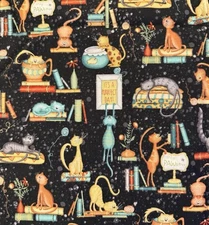 PURRFECT DAY Terri Degenkolb Whimsicals Fabric Cats Napping Reading 44” BTY
