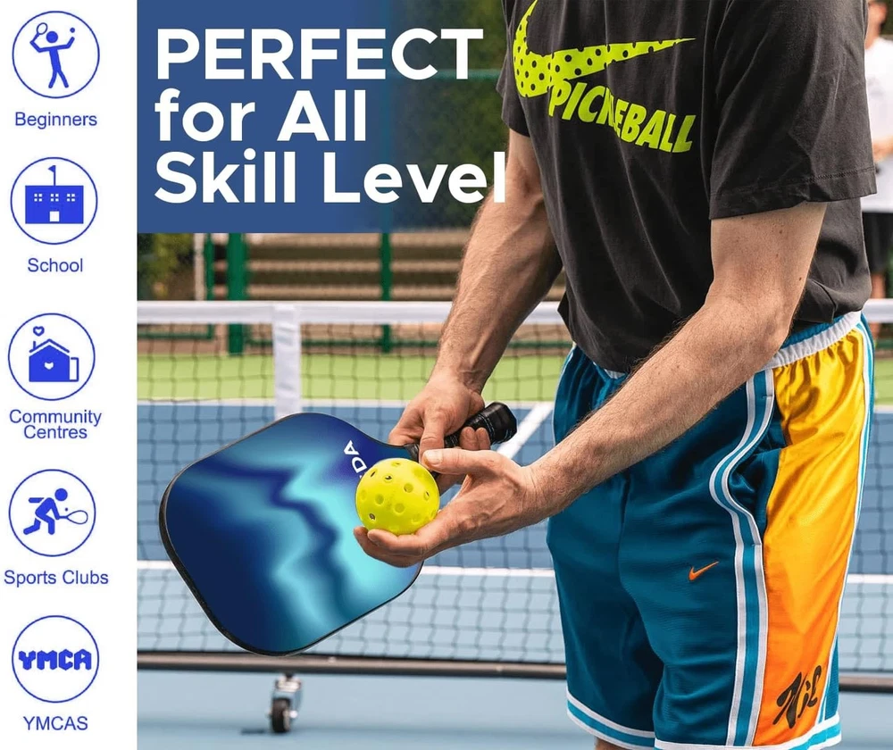 Premium Fiberglass Pickleball Paddle Set with 4 Balls & 2 Towels for Adults Premium Fiberglass Pickleball Paddle Set with 4 Balls & 2 Towels for Adults