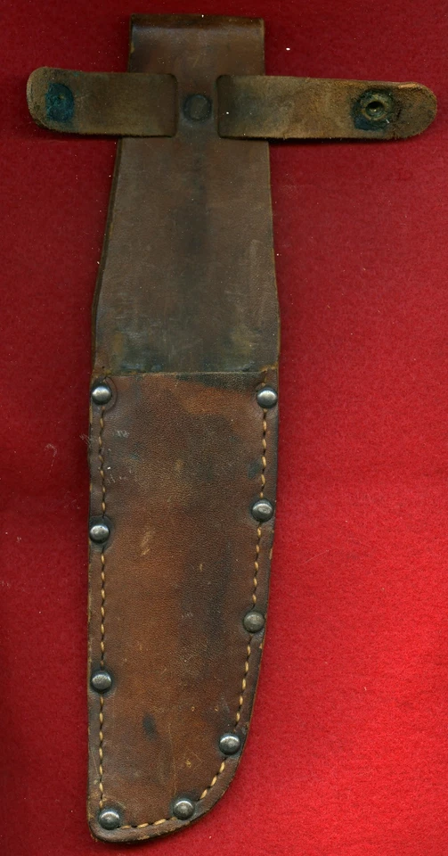 Cuchillo de combate Camillus USN Mark 1 WW2 WWII 1942/43 MANGO DE CUERO Y FUNDA Foto 3 de 4