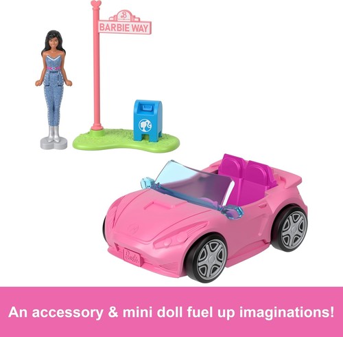 Barbie Mini BarbieLand Doll & Toy Vehicle Set, 1.5-inch Barbie Doll & Convertibl - Picture 2 of 6