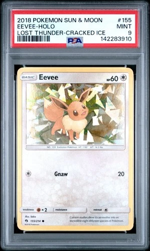 2018 POKEMON SUN & MOON LOST THUNDER CRACKED ICE #155 EEVEE-HOLO PSA 9