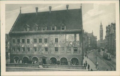 Postcard Augsburg Weaver's House with Maxstr. Perlach Tower Town Hall (No.9415)