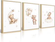 Bear Nursery Wall Art Decor Set of 3 Teddy Bear Canvas Wall Art Baby Boy Nursery