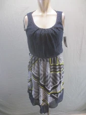 NWT AB Studio Size S Women Multicolor Sleeveless Round Neck Asymmetric Dress 445