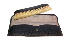 Vintage Wood Handle Clothing Brush in Original Leather Case