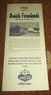 MAP OF AMISH FARMLANDS BROCHURE Lancaster County Pennsylvania Intercourse 1980